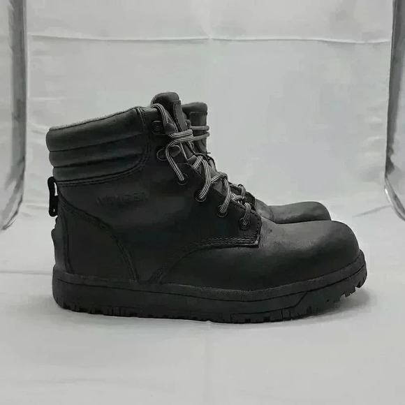 Avenger Shoes - Avenger Women's Leather Lace Up Round Toe Reflex Ankle Work Boots Black Size 8